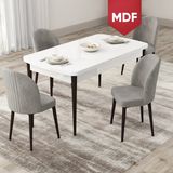 Canisa Concept Roe Serisi MDF Açılabilir 80X132 Beyaz Masa Ceviz Ayak Mutfak Masası Takımı ve 4 Sandalye - Gri