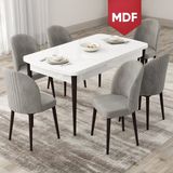 Canisa Concept Roe Serisi MDF Açılabilir 80X132 Beyaz Masa Ceviz Ayak Mutfak Masası Takımı ve 6 Sandalye - Gri