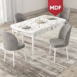 Canisa Concept Roe Serisi MDF Açılabilir 80X132 Beyaz Mermer Desen Mutfak Masası Takımı ve 4 Sandalye - Gri