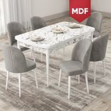 Canisa Concept Roe Serisi MDF Açılabilir 80X132 Beyaz Mermer Desen Mutfak Masası Takımı ve 6 Sandalye - Gri
