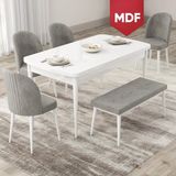 Canisa Concept Roe Serisi MDF Açılabilir 80X132 Beyaz Mutfak Masası Takımı 4 Sandalye 1 Bench - Gri