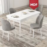 Canisa Concept Roe Serisi MDF Açılabilir 80X132 Beyaz Mutfak Masası Takımı ve 4 Sandalye - Gri