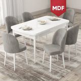 Canisa Concept Roe Serisi MDF Açılabilir 80X132 Beyaz Mutfak Masası Takımı ve 6 Sandalye - Gri