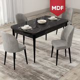 Canisa Concept Roe Serisi MDF Açılabilir 80X132 Siyah Mermer Desen Mutfak Masası Takımı ve 4 Sandalye - Gri