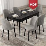 Canisa Concept Roe Serisi MDF Açılabilir 80X132 Siyah Mermer Desen Mutfak Masası Takımı ve 6 Sandalye - Gri