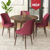 Canisa Concept Rox Serisi, MDF Yuvarlak Mutfak Masa Takımı, Barok Ahşap Desen Masa ve 4 Sandalye - Bordo - 90 x 90 cm