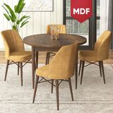 Canisa Concept Rox Serisi, MDF Yuvarlak Mutfak Masa Takımı, Barok Ahşap Desen Masa ve 4 Sandalye - Cappuccino - 90 x 90 cm
