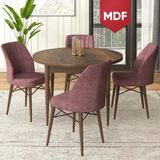 Canisa Concept Rox Serisi, MDF Yuvarlak Mutfak Masa Takımı, Barok Ahşap Desen Masa ve 4 Sandalye - Gülkurusu - 90 x 90 cm