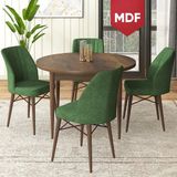 Canisa Concept Rox Serisi, MDF Yuvarlak Mutfak Masa Takımı, Barok Ahşap Desen Masa ve 4 Sandalye - Haki Yeşili - 90 x 90 cm