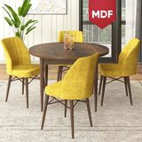 Canisa Concept Rox Serisi, MDF Yuvarlak Mutfak Masa Takımı, Barok Ahşap Desen Masa ve 4 Sandalye - Hardal - 90 x 90 cm