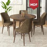 Canisa Concept Rox Serisi, MDF Yuvarlak Mutfak Masa Takımı, Barok Ahşap Desen Masa ve 4 Sandalye - Kahverengi - 90 x 90 cm
