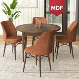 Canisa Concept Rox Serisi, MDF Yuvarlak Mutfak Masa Takımı, Barok Ahşap Desen Masa ve 4 Sandalye - Kiremit - 90 x 90 cm