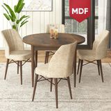 Canisa Concept Rox Serisi, MDF Yuvarlak Mutfak Masa Takımı, Barok Ahşap Desen Masa ve 4 Sandalye - Krem - 90 x 90 cm