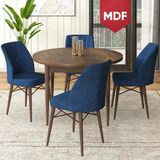 Canisa Concept Rox Serisi, MDF Yuvarlak Mutfak Masa Takımı, Barok Ahşap Desen Masa ve 4 Sandalye - Lacivert - 90 x 90 cm