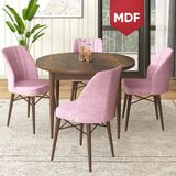 Canisa Concept Rox Serisi, MDF Yuvarlak Mutfak Masa Takımı, Barok Ahşap Desen Masa ve 4 Sandalye - Pembe - 90 x 90 cm