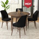 Canisa Concept Rox Serisi, MDF Yuvarlak Mutfak Masa Takımı, Barok Ahşap Desen Masa ve 4 Sandalye - Siyah - 90 x 90 cm