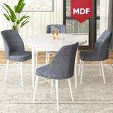 Canisa Concept Rox Serisi, MDF Yuvarlak Mutfak Masa Takımı, Beyaz Masa ve 4 Sandalye - Füme - 90 x 90 cm