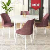 Canisa Concept Rox Serisi, MDF Yuvarlak Mutfak Masa Takımı, Beyaz Masa ve 4 Sandalye - Gülkurusu - 90 x 90 cm