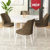 Canisa Concept Rox Serisi, MDF Yuvarlak Mutfak Masa Takımı, Beyaz Masa ve 4 Sandalye - Kahverengi - 90 x 90 cm