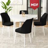 Canisa Concept Rox Serisi, MDF Yuvarlak Mutfak Masa Takımı, Beyaz Masa ve 4 Sandalye - Siyah - 90 x 90 cm