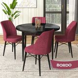 Canisa Concept Rox Serisi, Yuvarlak Mutfak Masa Takımı, Siyah Mermer Desen Masa ve 4 Sandalye - 90 x 90 cm - Bordo