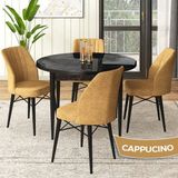 Canisa Concept Rox Serisi, Yuvarlak Mutfak Masa Takımı, Siyah Mermer Desen Masa ve 4 Sandalye - 90 x 90 cm - Cappuccino