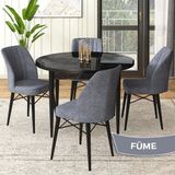 Canisa Concept Rox Serisi, Yuvarlak Mutfak Masa Takımı, Siyah Mermer Desen Masa ve 4 Sandalye - 90 x 90 cm - Füme