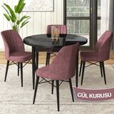 Canisa Concept Rox Serisi, Yuvarlak Mutfak Masa Takımı, Siyah Mermer Desen Masa ve 4 Sandalye - 90 x 90 cm - Gülkurusu