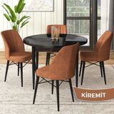 Canisa Concept Rox Serisi, Yuvarlak Mutfak Masa Takımı, Siyah Mermer Desen Masa ve 4 Sandalye - 90 x 90 cm - Kiremit