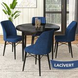 Canisa Concept Rox Serisi, Yuvarlak Mutfak Masa Takımı, Siyah Mermer Desen Masa ve 4 Sandalye - 90 x 90 cm - Lacivert