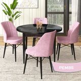 Canisa Concept Rox Serisi, Yuvarlak Mutfak Masa Takımı, Siyah Mermer Desen Masa ve 4 Sandalye - 90 x 90 cm - Pembe