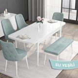 Canisa Concept Roy Serisi 80 x 132 cm Açılabilir Mdf Masa Beyaz Mutfak Masa Takımı 4 Sandalye 1 Bench