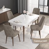 Canisa Concept Roy Serisi, 80 x 132 cm Açılabilir Mdf Masa Takımı, Beyaz Masa Ceviz Ayak 4 Sandalye - Cappuccino