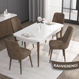 Canisa Concept Roy Serisi, 80 x 132 cm Açılabilir Mdf Masa Takımı, Beyaz Masa Ceviz Ayak 4 Sandalye - Kahverengi