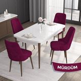 Canisa Concept Roy Serisi, 80 x 132 cm Açılabilir Mdf Masa Takımı, Beyaz Masa Ceviz Ayak 4 Sandalye - Mürdüm