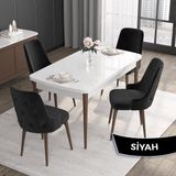 Canisa Concept Roy Serisi, 80 x 132 cm Açılabilir Mdf Masa Takımı, Beyaz Masa Ceviz Ayak 4 Sandalye - Siyah