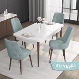 Canisa Concept Roy Serisi, 80 x 132 cm Açılabilir Mdf Masa Takımı, Beyaz Masa Ceviz Ayak 4 Sandalye - Su Yeşili