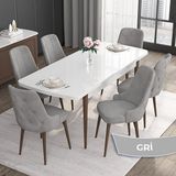 Canisa Concept Roy Serisi, 80 x 132 cm Açılabilir Mdf Masa Takımı, Beyaz Masa Ceviz Ayak 6 Sandalye - Gri