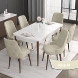 Canisa Concept Roy Serisi, 80 x 132 cm Açılabilir Mdf Masa Takımı, Beyaz Masa Ceviz Ayak 6 Sandalye - Krem
