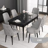 Canisa Concept Roy Serisi, 80 x 132 cm Açılabilir Mdf Mutfak Masa Takımı,siyah Mermer Desen Masa 6 Sandalye - Gri