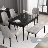 Canisa Concept Roy Serisi, 80 x 132 cm Mdf Mutfak Masa Takımı,siyah Mermer Desen Masa 4 Sandalye 1 Bench - Gri