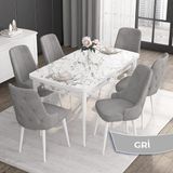 Canisa Concept Roy Serisi,80 x 132 cm Açılabilir Mdf Masa,beyaz Mermer Desen Mutfak Masa Takımı, 6 Sandalye - Gri