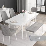 Canisa Concept Roy Serisi,80 x 132 cm Açılabilir Mdf Masa,beyaz Mutfak Masa Takımı, 4 Sandalye 1 Bench - Sarı