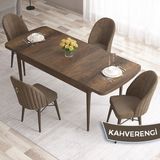Canisa Concept Roz Serisi 80X132 Mdf Açılabilir Barok Ahşap Desen Mutfak Masası Takımı 4 Sandalye Gold Halkalı - Kahverengi