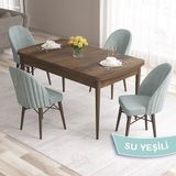 Canisa Concept Roz Serisi 80X132 Mdf Açılabilir Barok Ahşap Desen Mutfak Masası Takımı 4 Sandalye Gold Halkalı - Su Yeşili