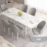 Canisa Concept Roz Serisi 80X132 Mdf Açılabilir Beyaz Mermer Desen Mutfak Masası Takımı 6 Sandalye Gold Halkalı - Gri