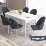 Canisa Concept Roz Serisi 80X132 Mdf Açılabilir Beyaz Mutfak Masası Takımı 6 Sandalye Gold Halkalı - Antrasit