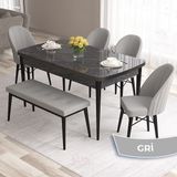 Canisa Concept Roz Serisi 80X132 Mdf Açılabilir Siyah Mermer Desen Mutfak Masası Takımı 4 Sandalye 1 Bench - Gri