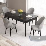 Canisa Concept Roz Serisi 80X132 Mdf Açılabilir Siyah Mermer Desen Mutfak Masası Takımı 4 Sandalye Gold Halkalı - Gri