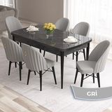 Canisa Concept Roz Serisi 80X132 Mdf Açılabilir Siyah Mermer Desen Mutfak Masası Takımı 6 Sandalye Gold Halkalı - Gri